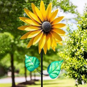 Garden Decorations Garden Sunflower Decorative Iron Art Flower Lawn Decoration With Stake Standing Lawn Flower Pinwheel Garden Outdoor Backyard 230920