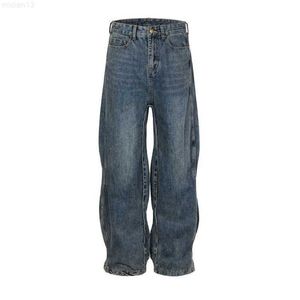 High Street Trendy Brand Washed Blue Twisted Wave Rands Straight Tube Löst fit Jeansscg2r