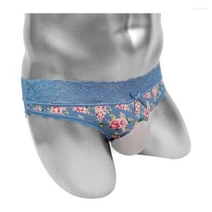 Underpants Lace Patchwork Floral Sissy Sexy Lingerie Penis Bulge Pouch Mens Briefs Underwear Flowers Bikini Low Rise Funny Adult Costume