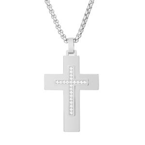 Gold / Silver Jewelry CNC Zircon Double Cross Square Rolo Chain Stylish Men's Stainless Steel Necklace For Ladies Boys Gifts 3mm 24inch