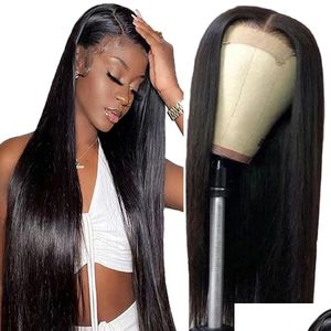 Perucas de renda 4x4 vison brasileiro virgem cabelo fechamento humano para mulheres negras frente reta gaga rainha produtos de entrega dhpq3