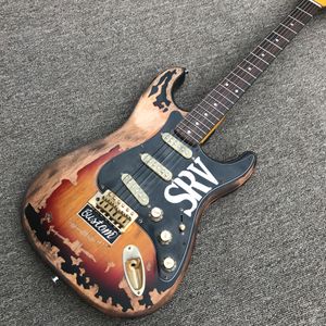 写真と同じカスタムショップ、中国で作られた、SRV、高品質のエレクトリックギター、模倣古い、3ピースアダプタ化、ゴールドハードウェア、無料シップ