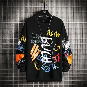 Men's Hoodies Sweatshirts Mens Crewneck Sweatshirt Men 2023 Graffiti Oversized Japanese Streetwear Hip Hop Black Hoodie 230920