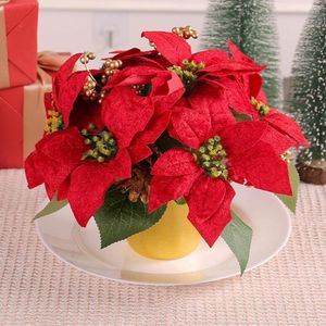 Decorative Flowers Durable Artificial Flower Realistic Christmas Potted Reusable Holiday Decorations For Desktops Xmas Parties