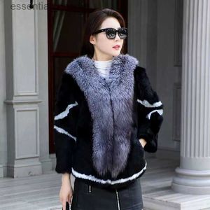 Women's Fur Faux Fur Hot Sales 2023 New Winter Natural Whole Skin Fashion Big Silver Fox Fur Collar With High-End Rabbit Fur Coat Jacket For Women L230920
