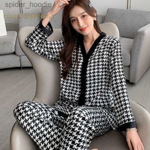 Kobiety Sleep Lounge Spring Lets Laties Faux Silk Polyester Pajama Sets Seksowna odzież domowa kobiet swobodny luksusowy piżama kracą piżamę pajęczą kobietę l230920