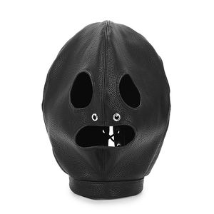 Costume Accessories Retro PU Leather Men Head Masks Sexy Exposed Eyes and Mouth Face Mask Cosplay Holiday Party Costume Roleplay Black Headgear