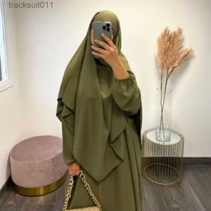 Capa feminina muçulmana 2 peças conjunto para mulheres mangas compridas abaya vestido jilbab khimar hijab cachecol niqab roupa islâmica dubai turquia outfit l230920