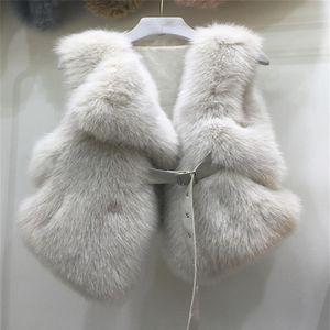 New design women's luxury faux fox fur patched PU leather sashes short vest ciat sleeveless slim waist casacos221M