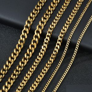 Chains M 5Mm 7Mm Stainless Steel Cuban Link For Women Men 18K Gold Plated Titanium Choker Necklace Fashion Jewelry Drop Delivery Neckl Dhvi5