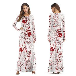 Tema kostüm kızlar korku kan baskı el izi elbise zombi kostüm korkutucu kanlı terör kostüm cadılar bayramı karnaval purim elbise kıyafeti 230920