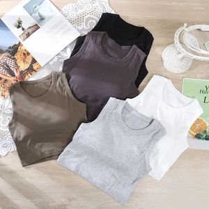 Camisoles Tanks Frau Rundhals Weste Tops Yoga Sport Crop Top Baumwolle Weiche Bequeme Bralette Mode Nahtlose Leibchen