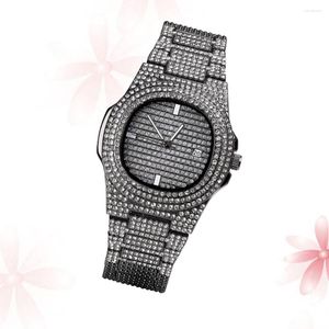 Armbandsur Male Zircon Watch Band Rhinestone Fashion Quartz Hippop Wrist Black for Women