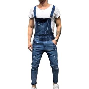 CALOFE Moda Jeans Strappati con Foro Tute da Uomo Casual Streetwear Denim Distressed Tute e Salopette Hip Hop Bretelle Pantaloni US Size3358