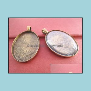 Takı Ayarları 30mmx40mm Antika Bronz ve Altın Oval Kolye Tepsileri Cam Cabochons 20set/Lot Damla Teslimat Dhgarden OT8RA