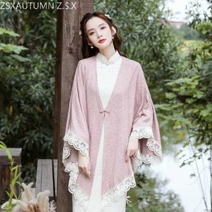 Women's Cape Chinese Style Elegant Cheongsam Cloak Coat Women 2023 Ny solid vårens höstdamer Poncho Tops Qipao Shawl Vintage Dress Capes L230920