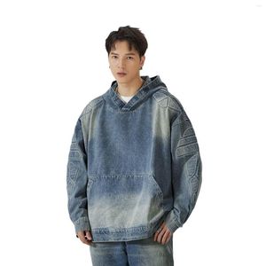 Erkek Hoodies Moda Büyük Boy Hip Hop Kot Pire Washed Vintage Denim Sweatshirt Kapüşonlu Retro Tasarımcı Pullove Hoody