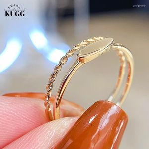 Küme Yüzük Kugg 18K Sarı Altın Çift Katmanlı Zarif Tasarım Kadınlar İçin Moda Gazlaştırılabilir Yüzük Nişan Mücevher