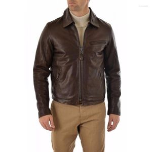 Herrjackor Real Leather Classic Brown Jacket Soft Lambskin Retro