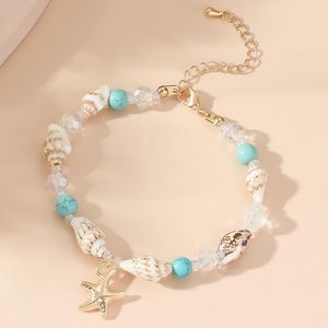 Link pulseiras vintage concha frisada pérola turquesa praia estrela do mar pingente para mulher