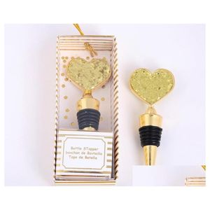 Bar Tools Heart Wine Bottle Stopper Golden Wines Stoppers Bröllop Favor Giveaways för gäster Valentiner Souvenirer For-Boy Friend SN32 DH4FY