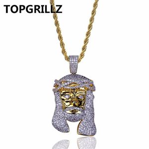 TOPGRILLZ Gold Color Plated Iecd Out HipHop Micro Pave CZ Stone Pharaoh Head Pendant Necklace With 60cm Rope Chain278Q