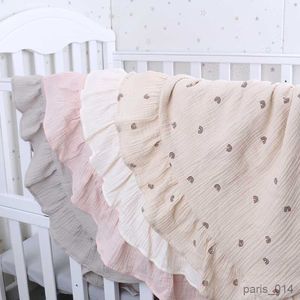 Filtar Swaddling Solid Color Cotton Baby Baby Filt Ruffle Nyfödd Muslin Mottagande filt Swaddle Wrap Baby Filt täcker Bäddsäcken