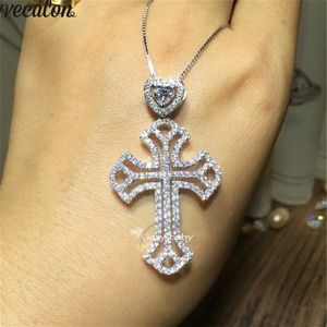 Vecalon Heart Lover Big Cross wisiorek 925 Srebrny srebrny 5a CZ Stone Cross Wisiant For Women Men Party Wedding Jewelry208m