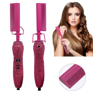 Piastra per capelli Pettine 2 in1 Pettine Piastra per capelli con strass Pettine riscaldante elettrico pente quente peigne chauffant lisseur cheveux Tools 230920