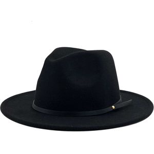 Geniş Memlu Şapkalar Kova Şapkaları 54-56-60cm Kadın Erkekler Yünlü Vintage Gangster Trilby Fildora Şapkası ile Geniş Memlu Beyefendi ile Zarif Lady Kış Sonbahar Caz Kapakları 230921