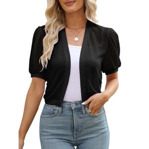 Jaquetas femininas Mulheres Puff Manga Bolero Frente Aberta Verão Cropped Sheer Cardigan H Band 230920