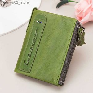 Money Clips Contact's Womens Leather Wallet Small Bifold Compact Credit Card Case Purse for Ladies with Zipper Pocket Genuine Leather Wallet Q230921