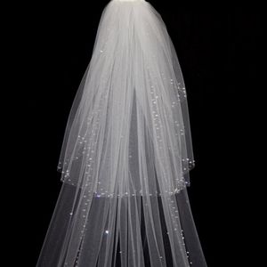 Two layer White Ivory Wedding Veil Crystal Cathedrarl Length Bridal Veils With Comb Rhinestones Edge301S