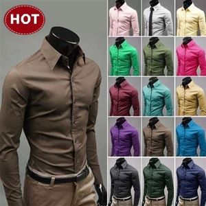 2019 Uomo Slim Fit Scollo unico Abito elegante Manica lunga Camicie casual Camicia da uomo Camisa Camisas Masculina Colletto rovesciato283E