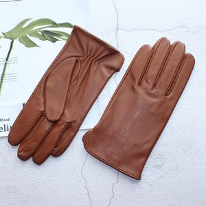 Five Fingers Gloves Men's Sheepskin Driving Solid Color Thin Single Leather Unlined Touch Screen Fashion Ripple Riding Motorcycle 230921