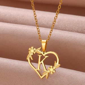 Rostfritt stål A-Z Letters Namn Heart Shape Pendant Necklace 18K Real Gold Plated Classic Jewelry