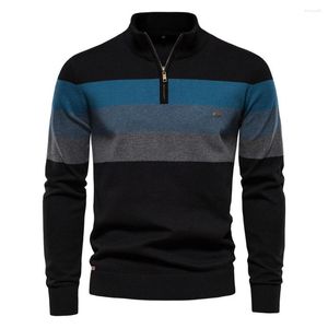 Camisolas masculinas de alta cor inverno combinando gola de alta qualidade camisola de negócios malhas outono listra metade casual e