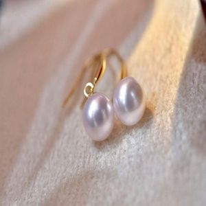 Orecchini pendenti HENGSHENG Oceano naturale Akoya Bianco 7mm Perle rotonde Goccia fine Oro 18 carati Per le donne Regalo di gioielli da sposa classici