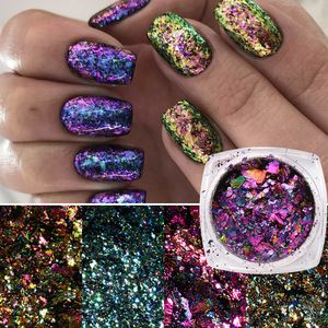 Nail Glitter 1Box Chameleon Nail Flakes Chrome Powder Fire Crystal Opal Flakes Gold Leaf For Nail Aluminum Foil Glitter Manicure Decor NTTBL 230921