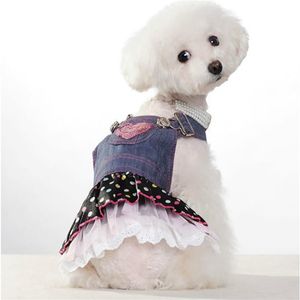 5pc lot New arrival spring summer pet dog clothes Pet Outerwears Jean dress Pet Skirt XS-XL200y