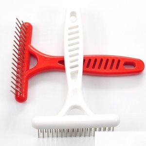 Hund Grooming White Rake Comb för Brush Kort Långt hårpäls