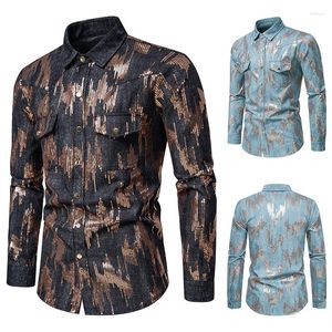 Men's Dress Shirts Halloween Sequins Glitter Long Sleeve Slim Pilot Jacket Casual Bizarre Mens Tops