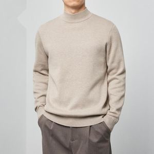 Suéter masculino meia gola alta pulôver suéter 2023 outono inverno cashmere mistura de algodão confortável macio malha jumper pull homme