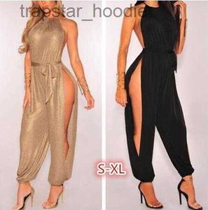 Women's Jumpsuits Rompers Sexy New Slit Wide Leg Harem Jumpsuits Rompers Women Gold Lace up Sleeveless Jumpsuits Overalls Clubwear L230921