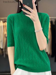 Suéteres femininos 2023 nova moda de alta qualidade malha fina gola simulada suéter de lã caxemira manga curta camiseta macia feminina Grace Confort suéter L230921