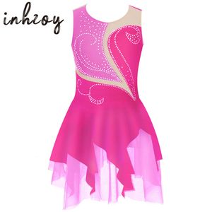 Taneczna odzież dla dziewcząt łyżwiarka figurowa bez rękawów błyszcząca rhinestone łyżwiarka baletowa sukienka taneczna gimnastic