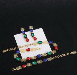 Luxurious FASHION SHOW Catwalk Necklace Bracelet D Letter Crystal Colour Diamonds Pendants Earring Women's wedding Bracelet Brass Ladies Designer Jewelry