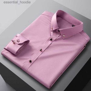 メンズドレスシャツメンズパーティーダンスダイヤモンドボタンダウンドレスシャツポケットなし長い袖の伸縮性のあるシルキーリンクル無料カジュアルポップリンシャツl230921