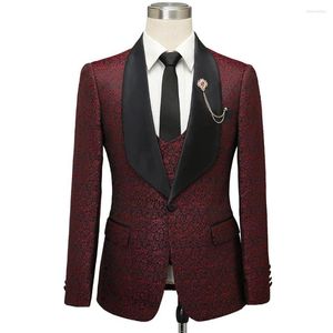 Męskie garnitury 2023 Wino Red Color Tuxedo Men Suit Wedding Groom Blazer z PantsProm Man Slim Fit (kamizelka spodni)