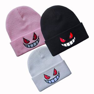 Gorro bonito dos desenhos animados do anime cosplay quente chapéu de malha olho bordado elasticidade gorro inverno menina feminino crânio boné